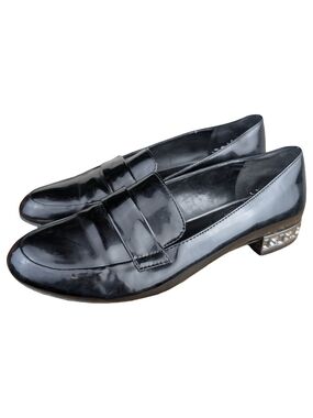 Kenneth Cole Reaction Black Patent Loafers Jeweled Heel Size 7.5